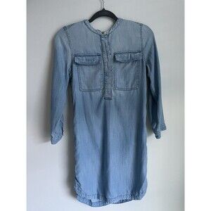 J.Crew Blue Denim Button Front Henley Long Sleeve Dress Size XS